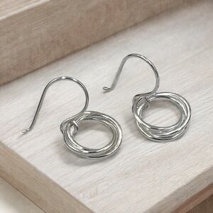 Dainty 925 Sterling Silver Triple Circle Dangle Earrings! NEW!